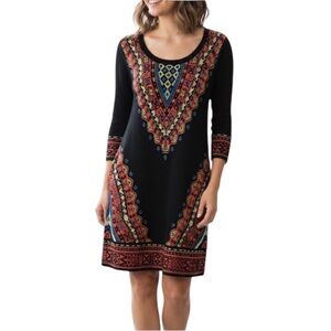 Flying Tomato Tribal Beatriz Cotton Blend Knit Bodycon Sweater Dress Large Black